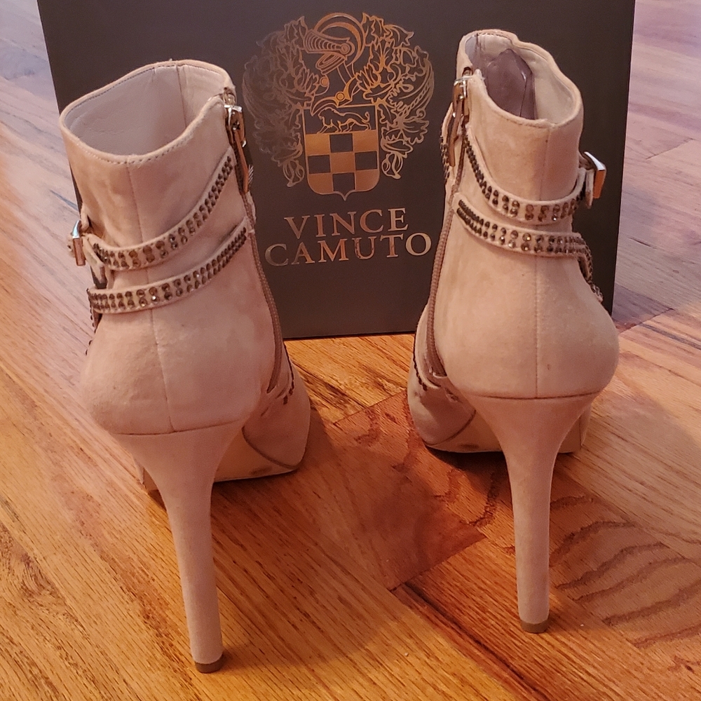 Vince Camuto Alco Suede Dress Booties Bamboo Beige Rhinestone Strap 10 NIB - Picture 7 of 16